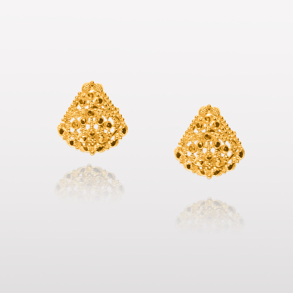 Vera Mini Stud Earrings in 22k Gold - a close-up view of exquisitely crafted stud earrings in 22k gold, featuring intricate designs and a delicate, feminine silhouette, perfect for adding a touch of elegance to any look.