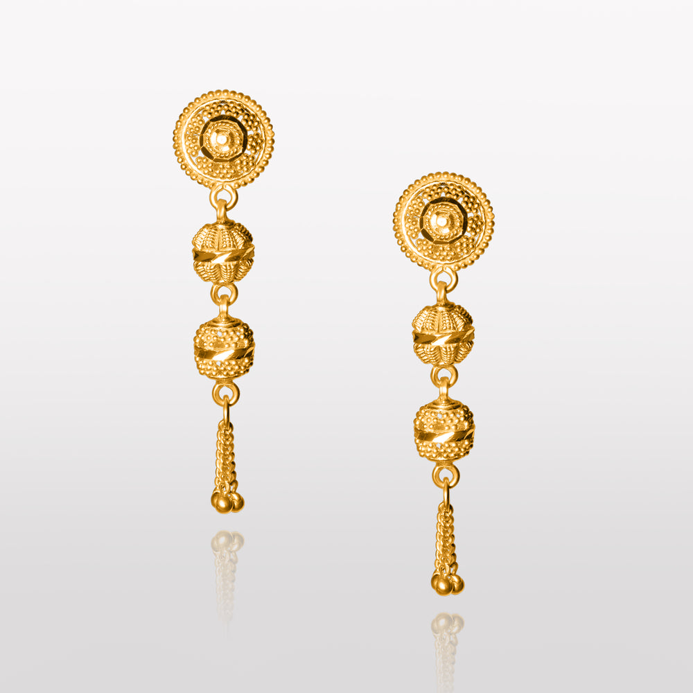 Aria Mini Stud Earrings in 22k Gold - a close-up view of exquisitely crafted stud earrings in 22k gold, featuring a beautiful and intricate design that exudes elegance and sophistication, making them the perfect accessory for any occasion.
