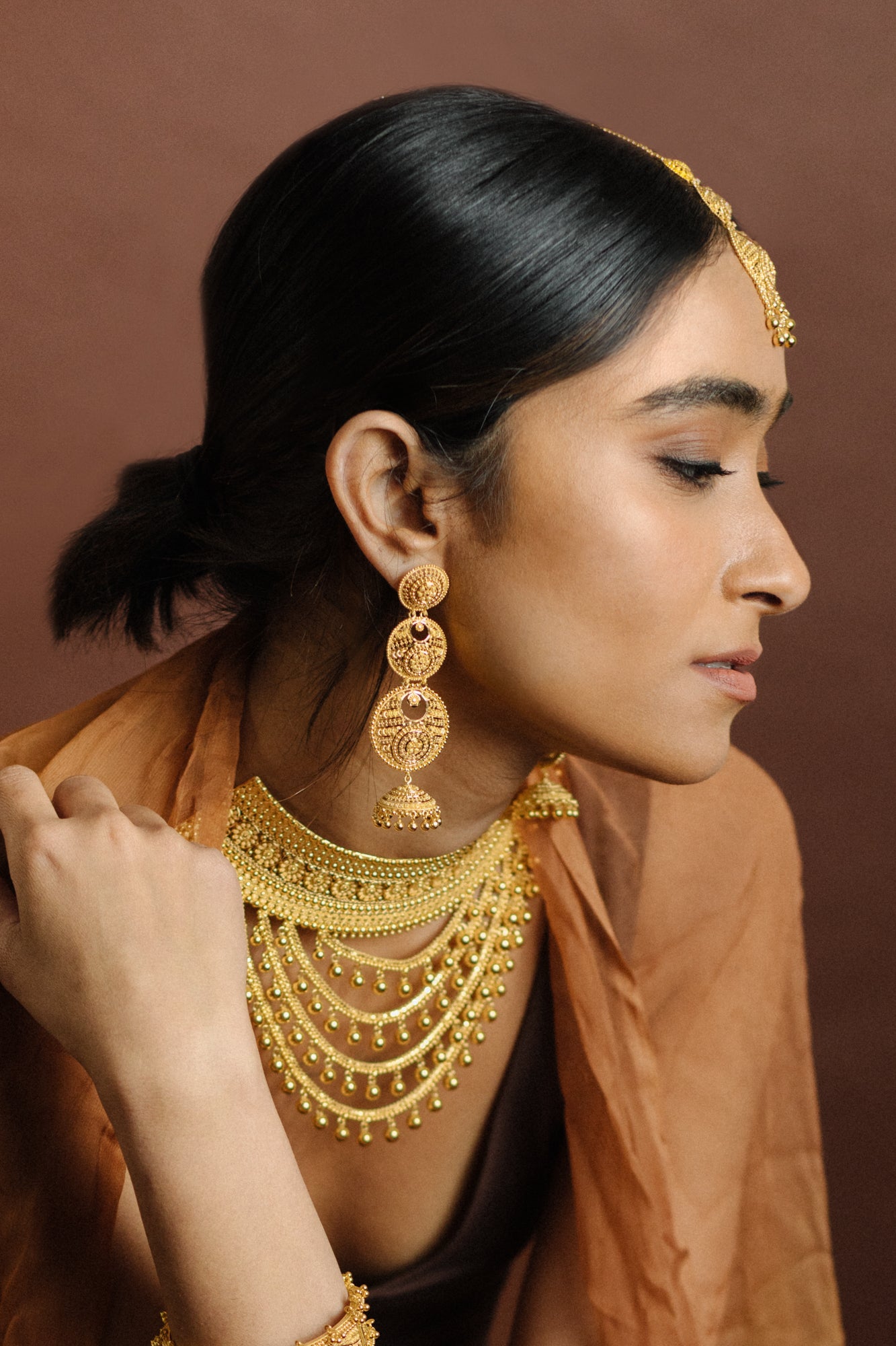 Sahar Heritage 22k Gold Filligree Chandbali Drop Earrings
