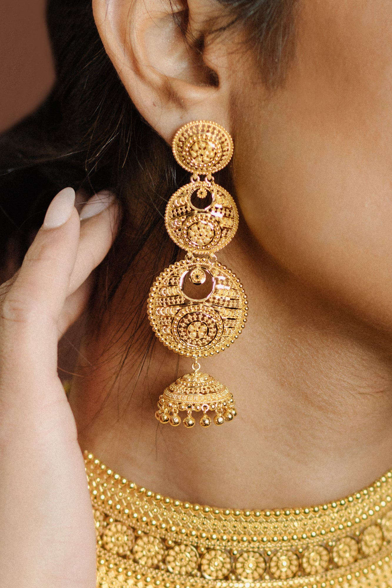 Sahar Heritage 22k Gold Filligree Chandbali Drop Earrings