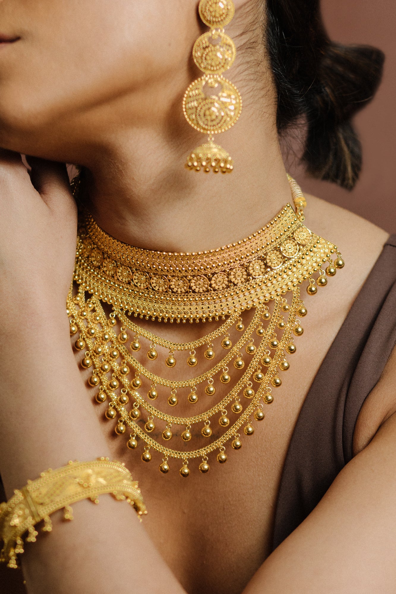 
                  
                    Sahar Heritage 22k Gold Filligree Cascading Choker
                  
                